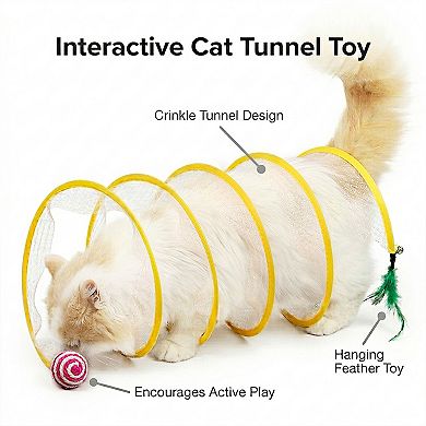 Collapsible Cat Spring Tunnel Toy with Mesh Fabric Hanging Ball Interactive Cat Toy