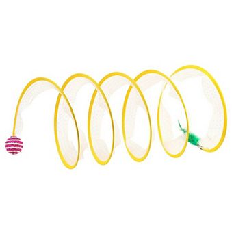 Collapsible Cat Spring Tunnel Toy with Mesh Fabric Hanging Ball Interactive Cat Toy