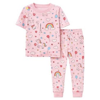 Kids Girls Short Sleeve Pajamas Set Snug Fit Soft & Comfortable Sleepwear Sets