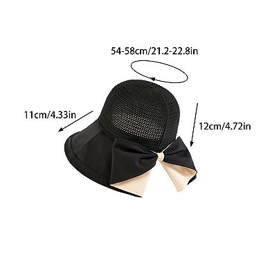 Womens Wide Brim Sun Hat with Breathable Weave and Bow Detail