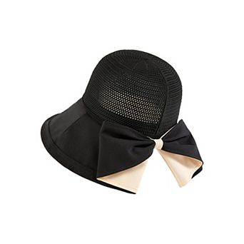 Womens Wide Brim Sun Hat with Breathable Weave and Bow Detail