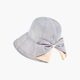 Womens Wide Brim Sun Hat with Breathable Weave and Bow Detail