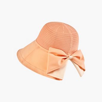 Womens Wide Brim Sun Hat with Breathable Weave and Bow Detail