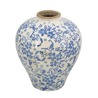 TOEMOA Round Ceramic Vase with Distressed Finish Floral Decorative Accent
