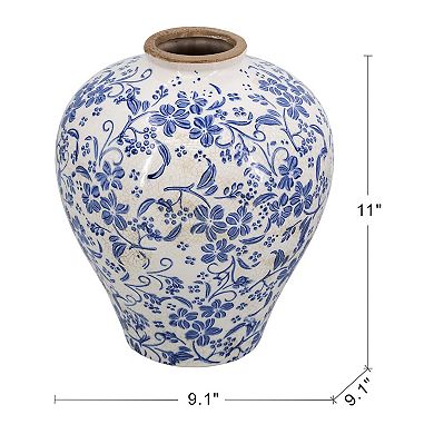 TOEMOA Round Ceramic Vase with Distressed Finish Floral Decorative Accent