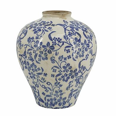TOEMOA Round Ceramic Vase with Distressed Finish Floral Decorative Accent
