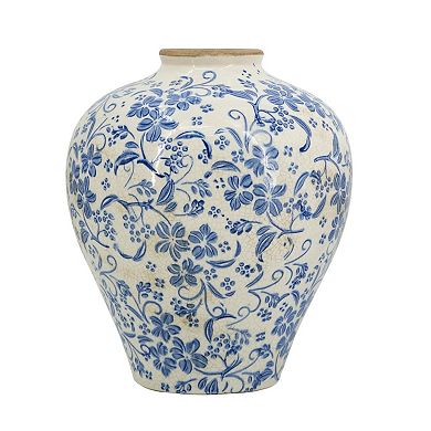 TOEMOA Round Ceramic Vase with Distressed Finish Floral Decorative Accent