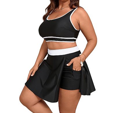Women's Plus Size 2 Piece Swim Dress Set Athletic Top with Skort Bottoms