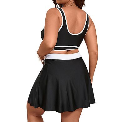 Women's Plus Size 2 Piece Swim Dress Set Athletic Top with Skort Bottoms