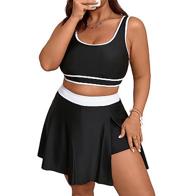 Women's Plus Size 2 Piece Swim Dress Set Athletic Top with Skort Bottoms