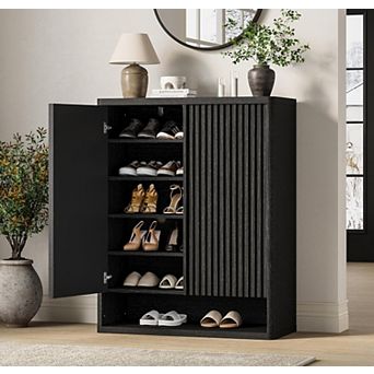 31.5" Fluted Shoe Cabinet with Adjustable Shelves, Wooden Entryway Organizer for 2530 Pairs