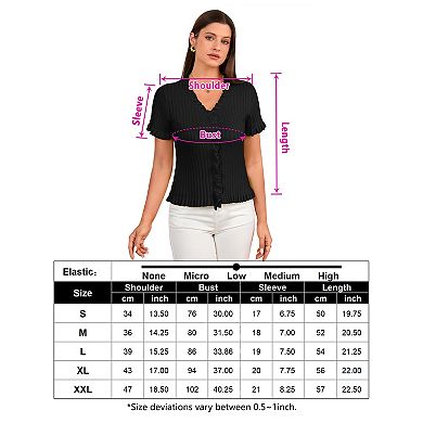 Women Short Sleeve Sweater Cardigan Shirt Summer Button Down Ruffle Trim Knit Top
