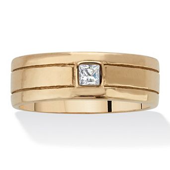 Men's Square Cut Crystal Gold Ion-Plated Stainless Steel Wedding Band