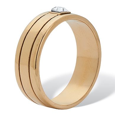 Men's Square Cut Crystal Gold Ion-Plated Stainless Steel Wedding Band