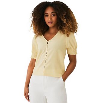 Ellos Plus Size Textured Knit Button Front Top With Sleeves