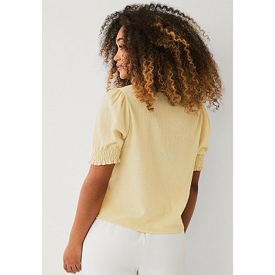 Ellos Plus Size Textured Knit Button Front Top With Sleeves