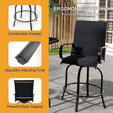 Outdoor Swivel Bar Stools, Patio Bar Height Stools Set, All-Weather Textilene Fabric