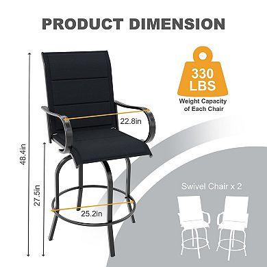 Outdoor Swivel Bar Stools, Patio Bar Height Stools Set, All-Weather Textilene Fabric