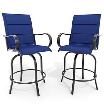 Outdoor Swivel Bar Stools, Patio Bar Height Stools Set, All-Weather Textilene Fabric