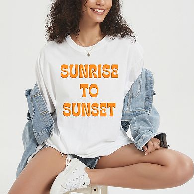 Sunrise To Sunset Puff Print - Women's Garment Dyed Graphic T-Shirt