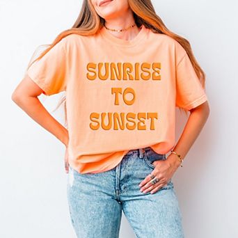 Sunrise To Sunset Puff Print - Women's Garment Dyed Graphic T-Shirt