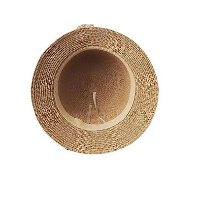 Womens Straw Cloche Sun Hat with Wide Brim and Decorative Bow