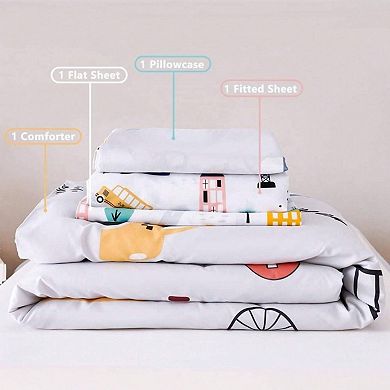Kids Bedding Set 4pc Reversible Comforter Sheets Pillowcase