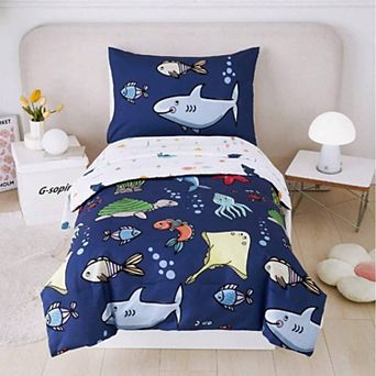 Kids Bedding Set 4 pc Reversible Comforter Sheets Pillowcase