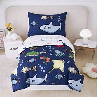 Kids Bedding Set 4 pc Reversible Comforter Sheets Pillowcase