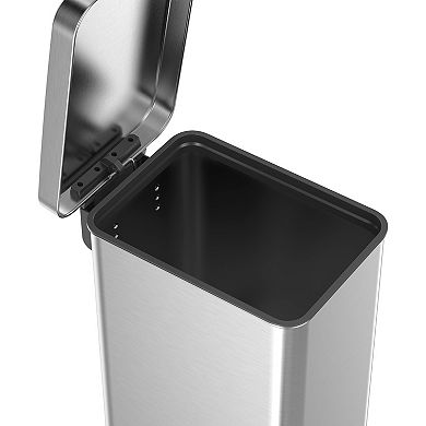 Qualiazero 50L/13.2 Gallon Slim Stainless Steel Step On Trash Can with Ring Liner