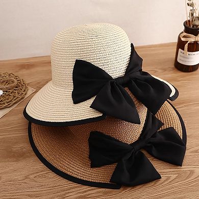 Women Wide Brim Straw Sun Hat with Bow Detail Summer Protection