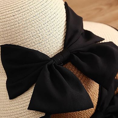 Women Wide Brim Straw Sun Hat with Bow Detail Summer Protection