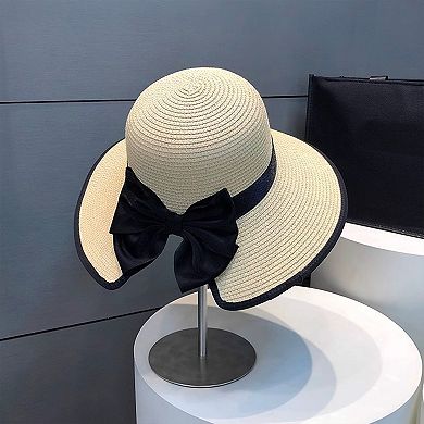 Women Wide Brim Straw Sun Hat with Bow Detail Summer Protection