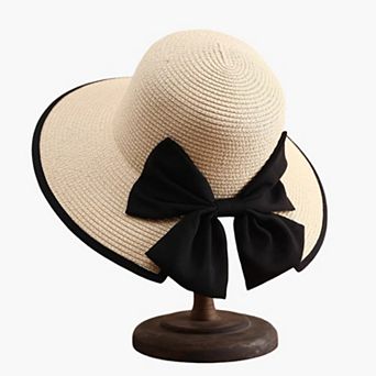Women Wide Brim Straw Sun Hat with Bow Detail Summer Protection