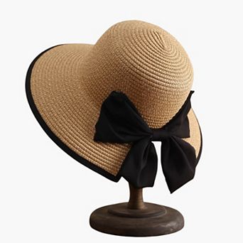 Women Wide Brim Straw Sun Hat with Bow Detail Summer Protection