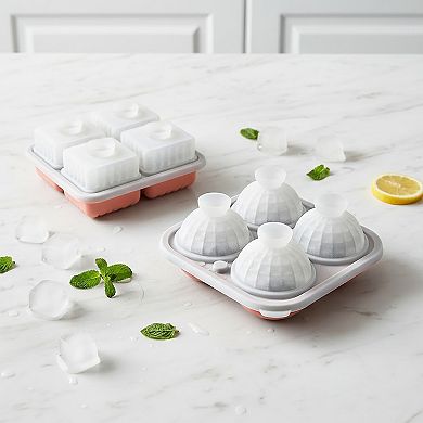 2-Piece Ice Cube Tray Set Round and Square Large Mold with Easy Release Flexible Silicone Design