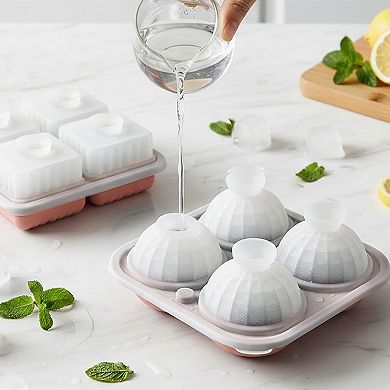 2-Piece Ice Cube Tray Set Round and Square Large Mold with Easy Release Flexible Silicone Design