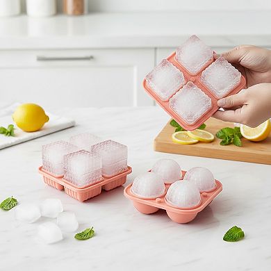 2-Piece Ice Cube Tray Set Round and Square Large Mold with Easy Release Flexible Silicone Design