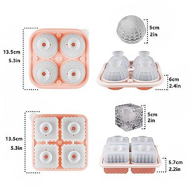 2-Piece Ice Cube Tray Set Round and Square Large Mold with Easy Release Flexible Silicone Design