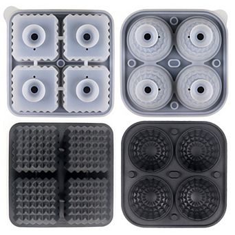 2 pc Ice Cube Tray Set Round and Square Large Mold with Easy Release Flexible Silicone Design