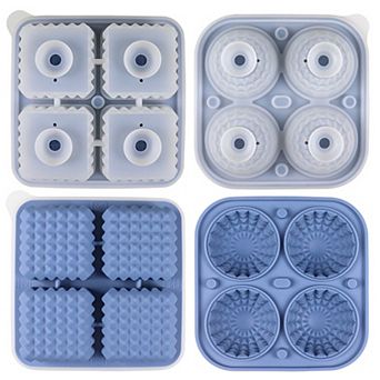 2 pc Ice Cube Tray Set Round and Square Large Mold with Easy Release Flexible Silicone Design