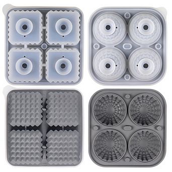 2 pc Ice Cube Tray Set Round and Square Large Mold with Easy Release Flexible Silicone Design