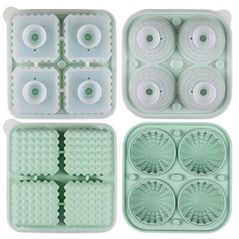 2 pc Ice Cube Tray Set Round and Square Large Mold with Easy Release Flexible Silicone Design