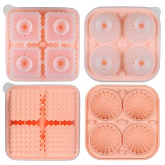 2 pc Ice Cube Tray Set Round and Square Large Mold with Easy Release Flexible Silicone Design
