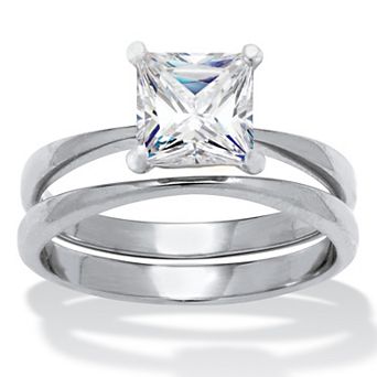 1.62 TCW Princess Cut Cubic Zirconia Stainless Steel Bridal Ring Set