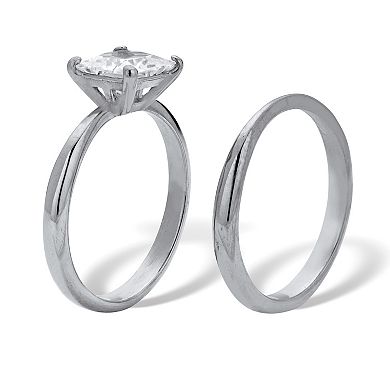 1.62 TCW Princess Cut Cubic Zirconia Stainless Steel Bridal Ring Set