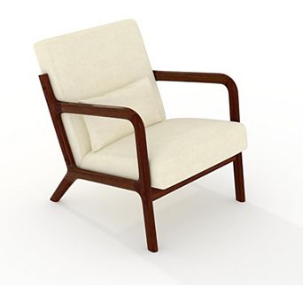 Mid-Century Chenille Accent Chair, Cozy Reading Chair, Modern Lounge Armchair with Lumbar Pillow