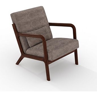 Mid-Century Chenille Accent Chair, Cozy Reading Chair, Modern Lounge Armchair with Lumbar Pillow