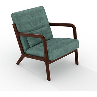 Mid-Century Chenille Accent Chair, Cozy Reading Chair, Modern Lounge Armchair with Lumbar Pillow