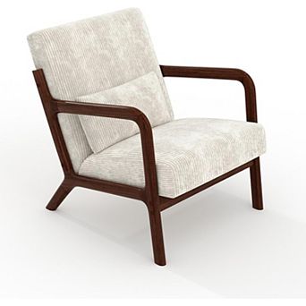 Modern Wide-Wale Corduroy Accent Chair, Mid-Century Lounge Armchair with Lumbar Pillow